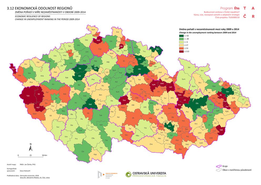 Ekonomická odolnost regionů: změna pořadí v míře nezaměstnanosti 2009–2014